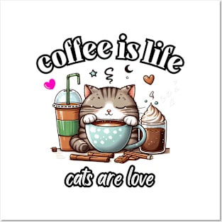 cat coffee Posters and Art